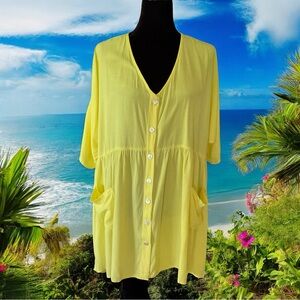 💖 Sunny Yellow Button-Down Cover-Up 💖